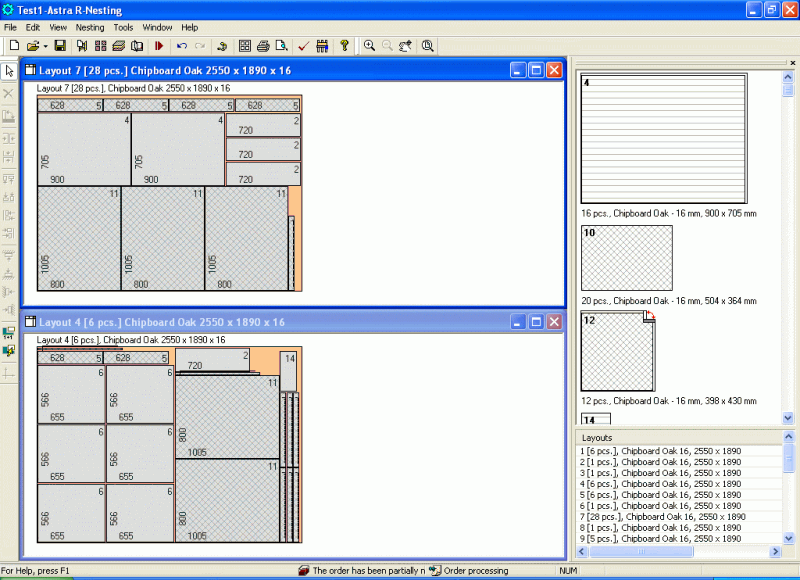 Screenshot vom Programm: Astra R-Nesting