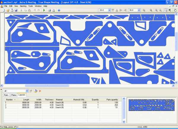 True shape nesting software for CNC cutting machine.